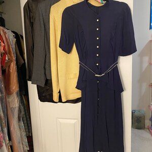 1930s Navy Rayon Dress with Original Belt & Celluloid Buckle